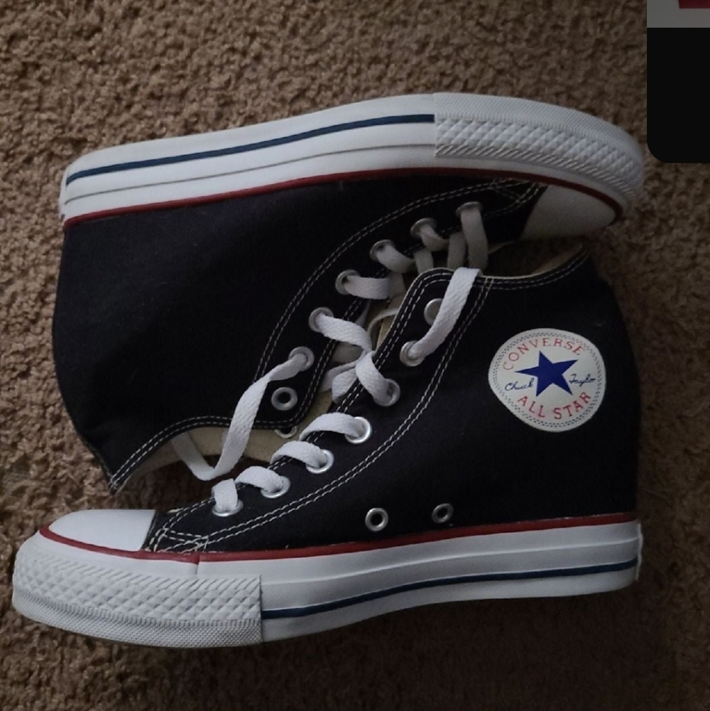 Converse Black and White High-Top Sneakers-Hidden Wedge - Picture 3 of 4